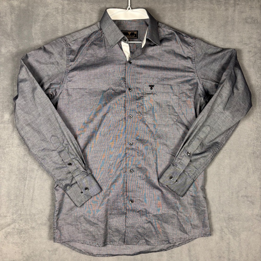 Hamercop Mens Grey Micro Check 100% Cotton Long Sleeve Button Down Shirt Size 39